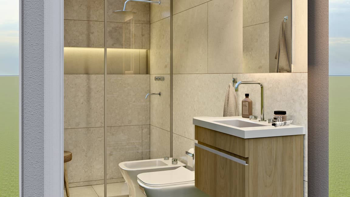 Baño con materiales premium de BEHOUSE